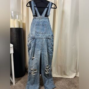 Wild Fable Blue Denim Overalls Distressed Medium Overalls  26” Inseam